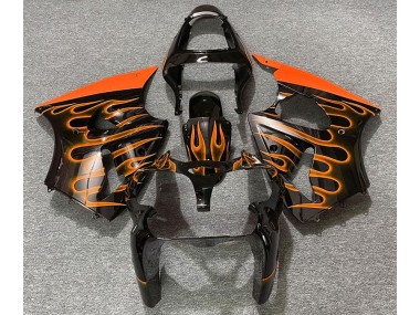 00-02 Noir Brillant & Orange Flamme Kawasaki ZX6R Carénage Moto