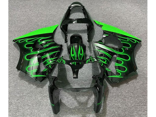 00-02 Noir Brillant & Vert Flamme Kawasaki ZX6R Carénage Moto 00-02 Noir Brillant & Vert Flamme Kawasaki ZX6R Carénage Moto