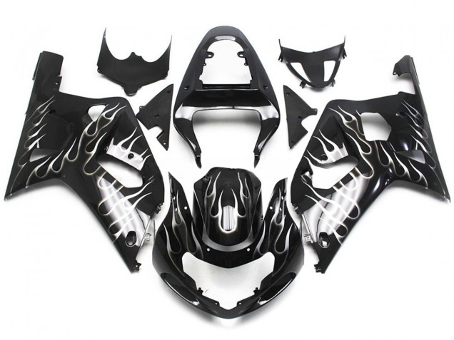 01-03 Noir & Blanc Brillant Flamme Suzuki GSXR 600-750 Carénage Moto 01-03 Noir & Blanc Brillant Flamme Suzuki GSXR 600-750 Carénage Moto