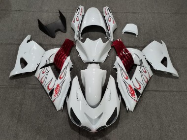 06-11 Bianco Rosso Fiamma Kawasaki ZX14R Carénage Moto