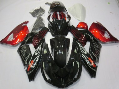 06-11 Noir Flamme Rouge Kawasaki ZX14R Carénage Moto