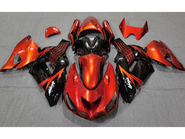 06-11 Orange Brûlé Noir Kawasaki ZX14R Carénage Moto 06-11 Orange Brûlé Noir Kawasaki ZX14R Carénage Moto