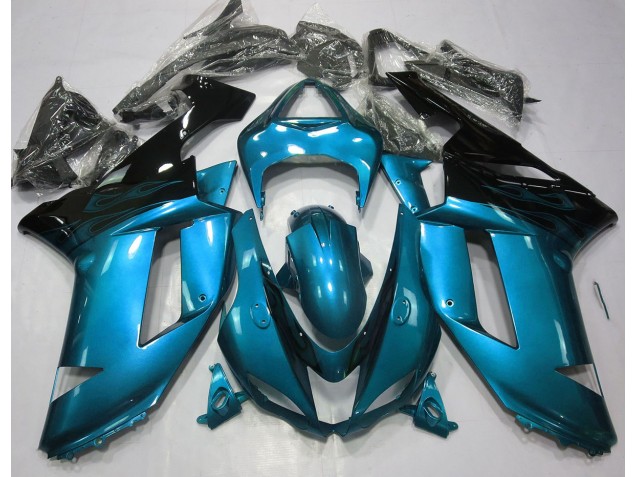07-08 Bleu Clair Brillant & Noir Kawasaki ZX6R Carénage Moto