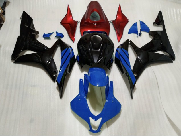 07-08 Noir Brillant & Accents Bleus & Rouges Honda CBR600RR Carénage Moto 07-08 Noir Brillant & Accents Bleus & Rouges Honda CBR600RR Carénage Moto
