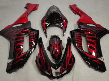 07-08 Noir Brillant & Rouge Flamme Kawasaki ZX6R Carénage Moto