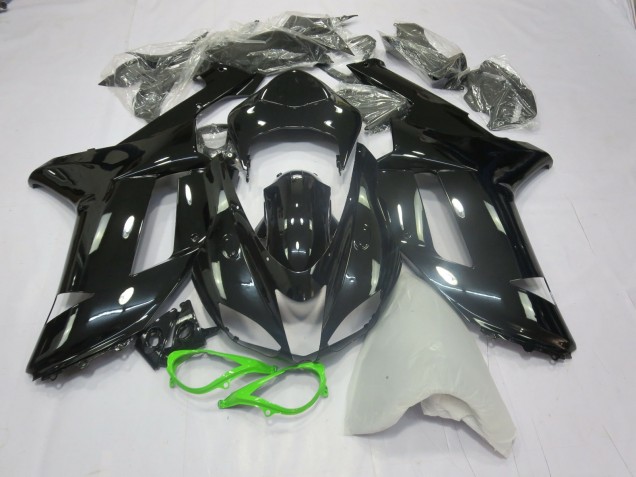 07-08 Noir Brillant Vert Kawasaki ZX6R Carénage Moto 07-08 Noir Brillant Vert Kawasaki ZX6R Carénage Moto