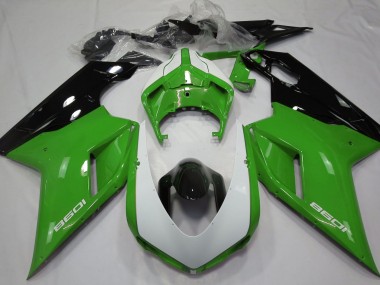 07-14 Vert Brillant & Blanc Ducati 848 1098 1198 Carénage Moto