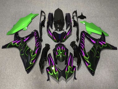 08-10 Vert & Magenta Flamme Suzuki GSXR 600-750 Carénage Moto