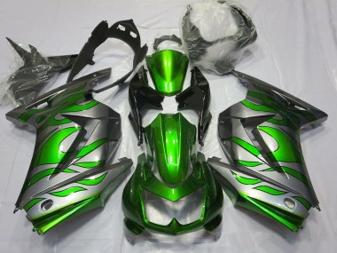 08-12 Vert & Argent Flamme Kawasaki Ninja 250 Carénage Moto