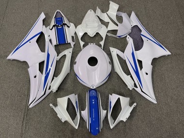 08-16 Blanc Brillant & Bleu Yamaha R6 Carénage Moto