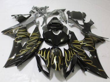 08-16 Noir Brillant & Flamme Yamaha R6 Carénage Moto