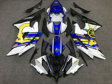 08-16 Personnalisé Blanc & Bleu Yamaha R6 Carénage Moto