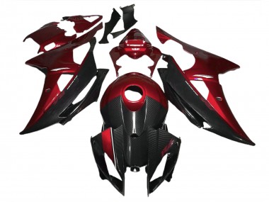 08-16 Rouge Avec Style Fibre De Carbone Yamaha R6 Carénage Moto