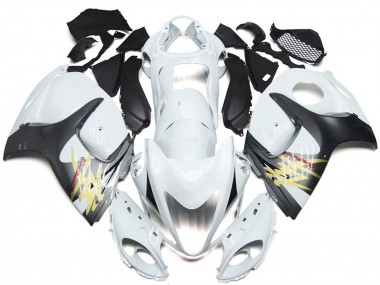 08-20 Blanc Brillant Avec Style Argenté Suzuki GSXR 1300 Carénage Moto