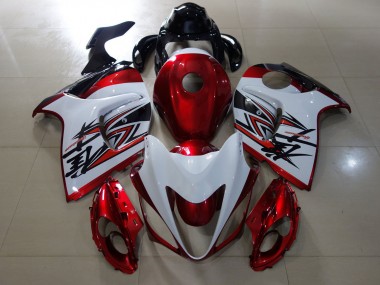 08-20 Design Rouge Brillant & Blanc Suzuki GSXR 1300 Carénage Moto