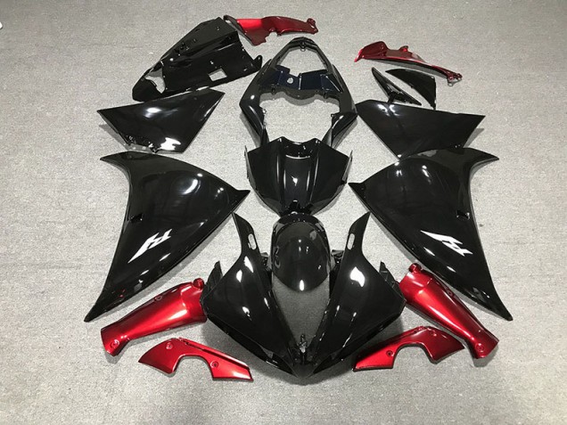 09-11 Noir Brillant & Rouge Yamaha R1 Carénage Moto