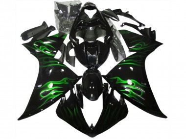 09-11 Noir & Vert Flamme Yamaha R1 Carénage Moto