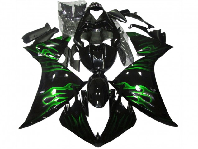 09-11 Noir & Vert Flamme Yamaha R1 Carénage Moto 09-11 Noir & Vert Flamme Yamaha R1 Carénage Moto