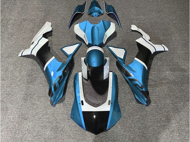 15-19 Accents Bleu Clair & Fibre De Carbone Yamaha R1 Carénage Moto 15-19 Accents Bleu Clair & Fibre De Carbone Yamaha R1 Carénage Moto