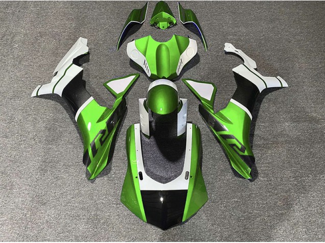15-19 Accents Verts & Fibre De Carbone Yamaha R1 Carénage Moto 15-19 Accents Verts & Fibre De Carbone Yamaha R1 Carénage Moto