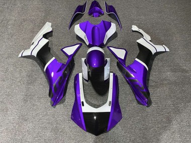 15-19 Accents Violets & Fibre De Carbone Yamaha R1 Carénage Moto