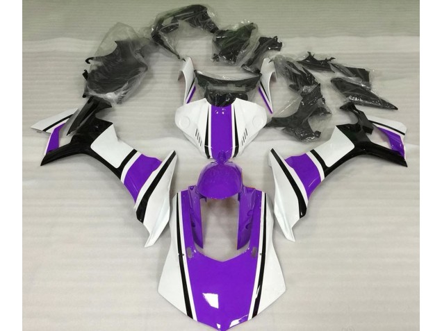 15-19 Blanc Brillant Violet & Noir Yamaha R1 Carénage Moto 15-19 Blanc Brillant Violet & Noir Yamaha R1 Carénage Moto