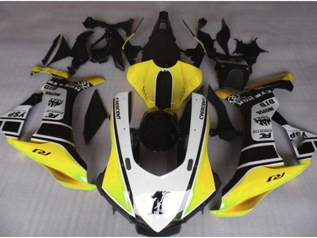 15-19 Jaune Brillant & Blanc Yamaha R1 Carénage Moto 15-19 Jaune Brillant & Blanc Yamaha R1 Carénage Moto