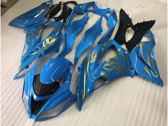 16-19 Bleu Brillant Avec Or Kawasaki ZX10R Carénage Moto 16-19 Bleu Brillant Avec Or Kawasaki ZX10R Carénage Moto